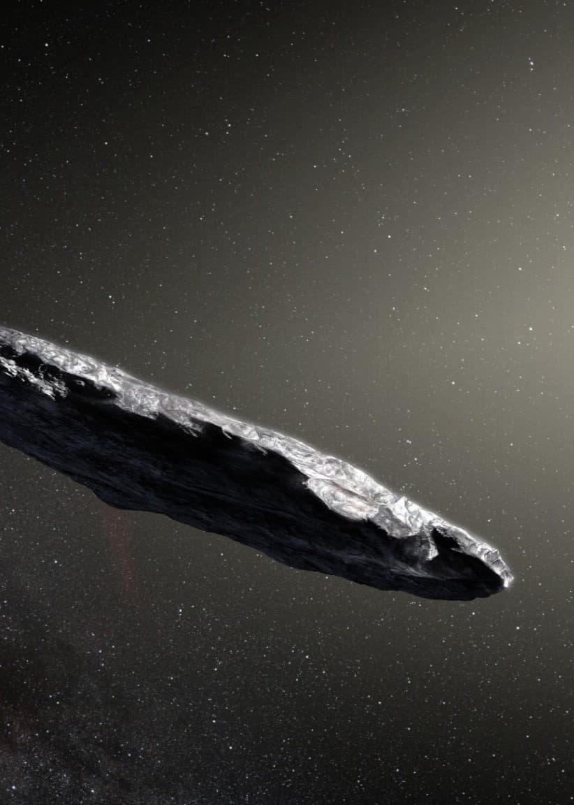 Konstnärlig tolkningen av objektet Oumuamua som kom in i vårt solsystem 2017. 