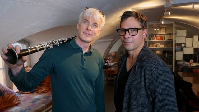 Martin Fröst, klarinettist, och Martin Wicklin, programledare.