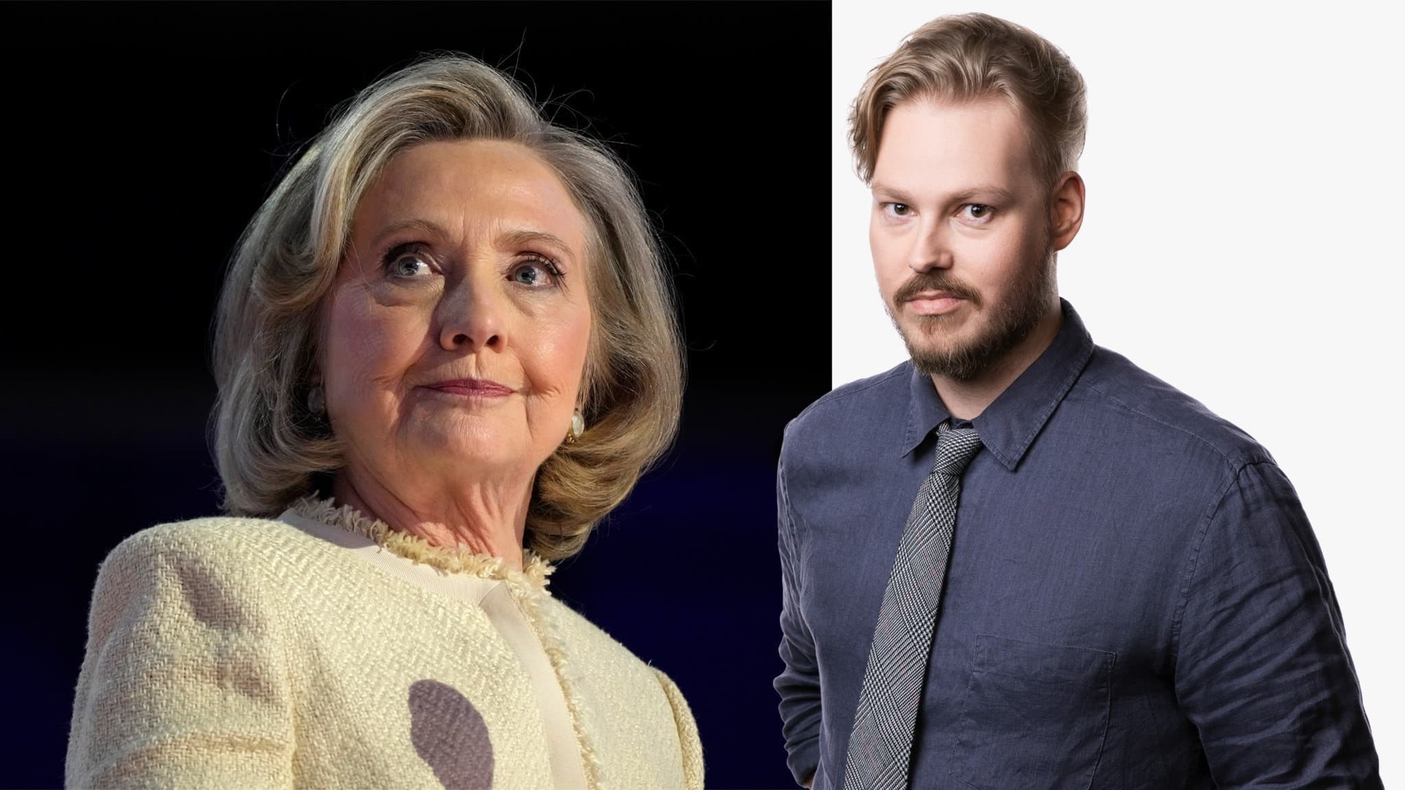 Tvådelad bild. Hillary Clinton (till vänster), Simon Isaksson (till höger).