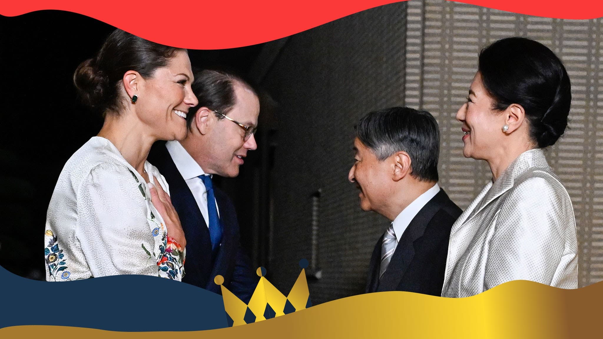 Victoria och Prins Daniel anländer till Kejsarpalatset där de tas emot av Kejsaren Naruhito and Kejsarinnan Masako.